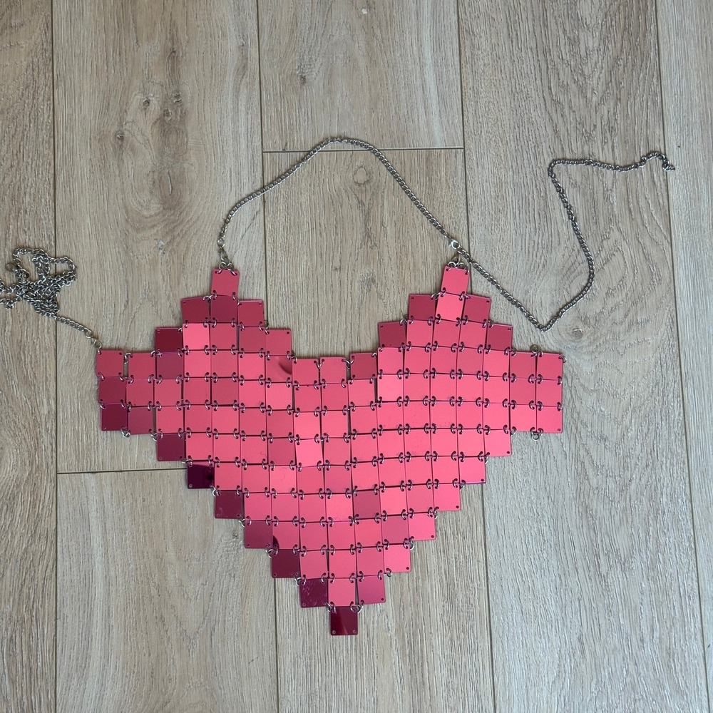 Pink Mirror Sequin Disc Chainmail Halter Top Metallic Rave Festival Body Chain